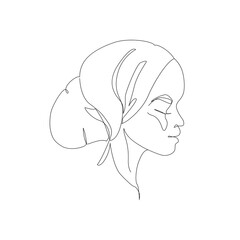 Black woman afro portrait. Female profile continuous line art.