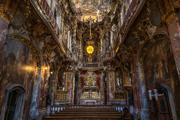 Fototapeta na wymiar Interior of the baroque Asam Church, Asamkirche in Munich, Germany