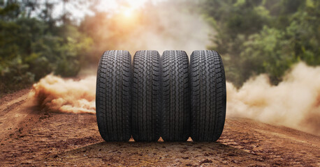 summer car tires on the street outside for offroad cars