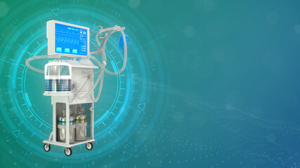 ICU lungs ventilator isolated on background, healthcare 3d illustration