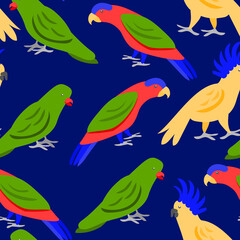 Seamless vector pattern with tropic parrots for clothes, sets of bed-linen, textile, etc