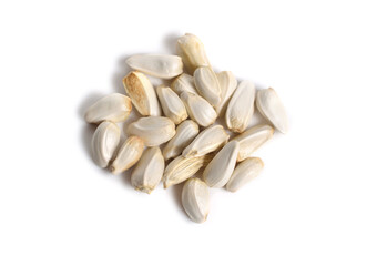 Safflower or Carthamus tinctorius seeds. Isolated on white background.