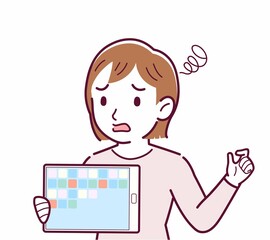 タブレットで説明する人