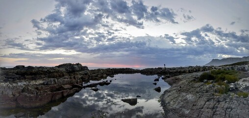 reflection of sunset in rock pool