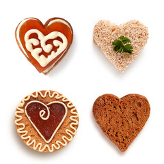 Fototapeta premium Collection of cookies in the shape of heart on the white