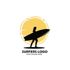 Silhouette of a surfer logo template
