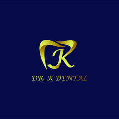 Luxury Dental Logo With K Initials. K letter line clinic logo with dynamic elements. Wave concept vector design.