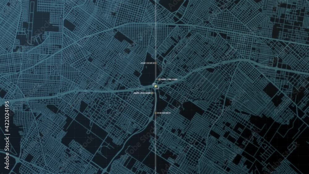 Leinwandbilder Futuristic digital city map layout with satellite GPS coordinate searching and tracking interface head up display screen with data telemetry information for background display