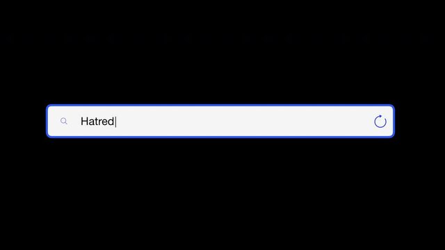 Text Hatred in a text message in the input line of an Internet search engine loops the animated video. Including alpha channel