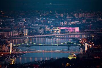 Fototapeta na wymiar Panormaic evening cityscape about BUdapest city. Included all attraction in capital city of Hungary
