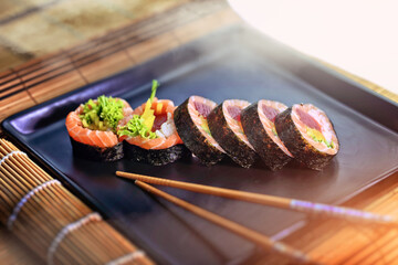homemade sushi served in an appetizing way