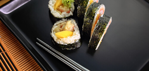 sushi roll served in a restaurant