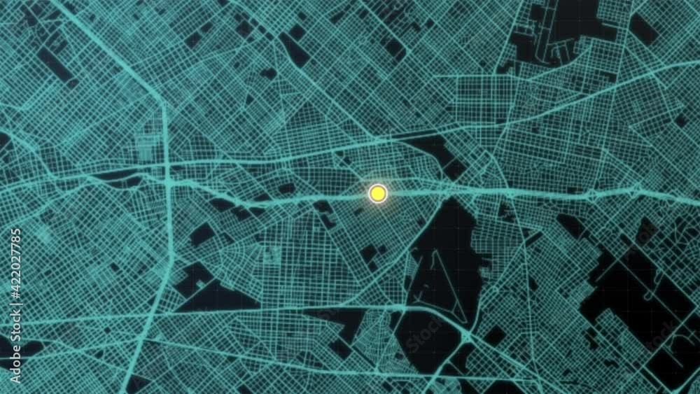 Leinwandbilder Futuristic digital city map layout with satellite GPS coordinate searching and tracking interface head up display screen with data telemetry information for background display