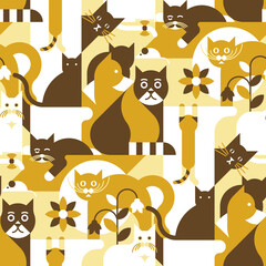 Cat vector seamless, abstract geometric pattern golden color. Perfect for gift packaging, fabric, textile, wallpaper.