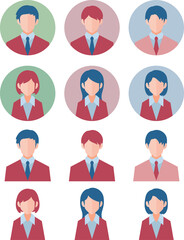 人物アイコンセット　オフィスワーカー　ビジネスマン　スーツ男女