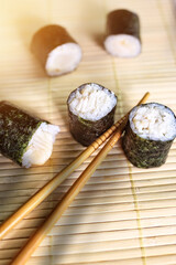 handmade fish sushi with rice served in an appetizing way