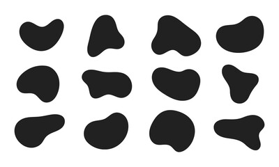 12 Modern liquid irregular blob shape abstract elements graphic flat style design fluid vector illustration set.