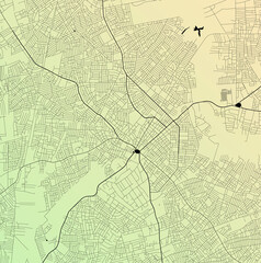 Benin City, Edo, Nigeria - Urban vector city map with parks, rail and roads, highways, minimalist town plan design poster, city center, downtown, transit network, street blueprint