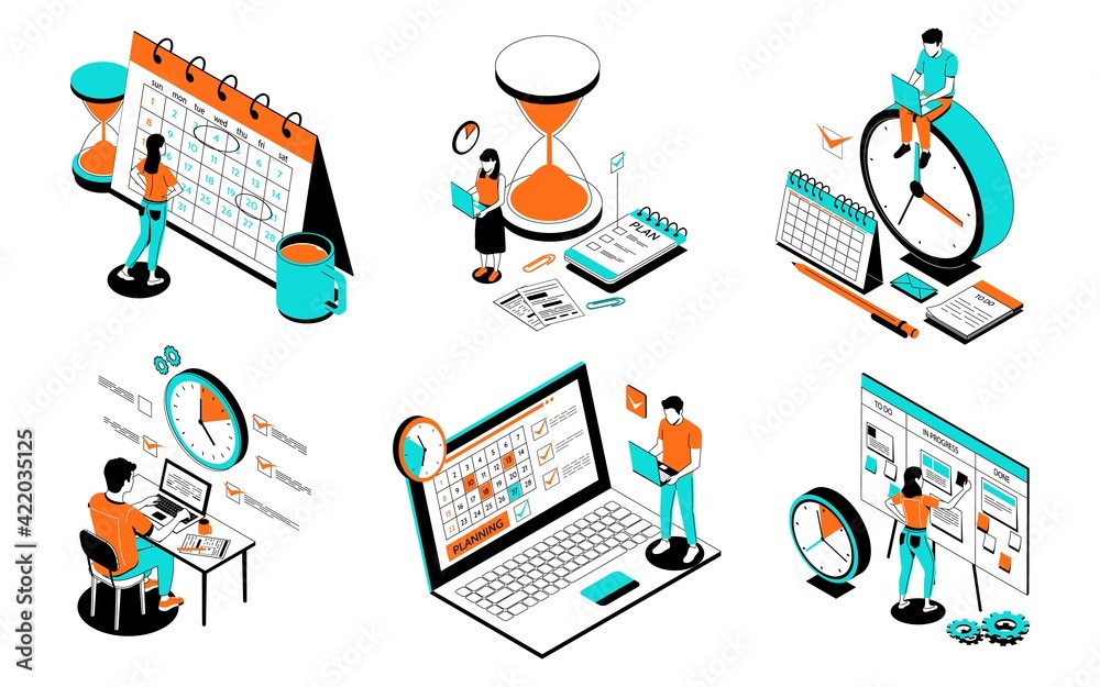 Poster task schedule. office people organize effective work. employees making timetable of meetings and eve