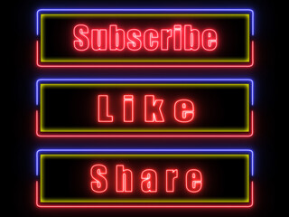 Subscribe, Like,  repost, comments, Share - Social network icons with glowing line