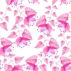 Pink flowers rose seamless patterns
