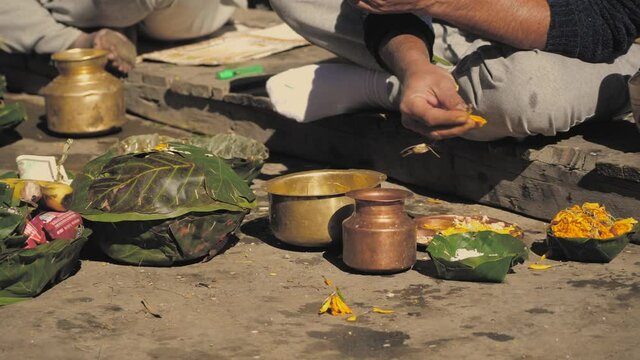 Nepal. Slow motion close up of male at hindu puya.