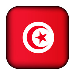 Glass light ball with flag of Tunisia. Squared template icon. Tunisian national symbol. Glossy realistic cube, 3D abstract vector illustration highlighted. Big quadrate, foursquare