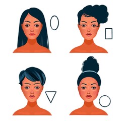 Faces shapes. Set of girls avatars with different types of faces