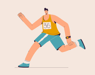 Fototapeta na wymiar Runner runs marathon. Athlete in sportswear uniform jogging