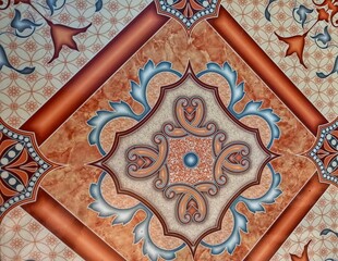 leaf patterned ceramics and rhombus-shaped