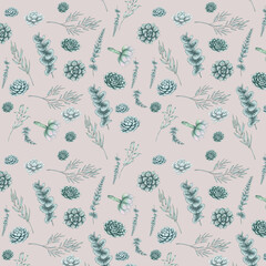 Elegant succulent elements digital paper, seamless succulent pattern