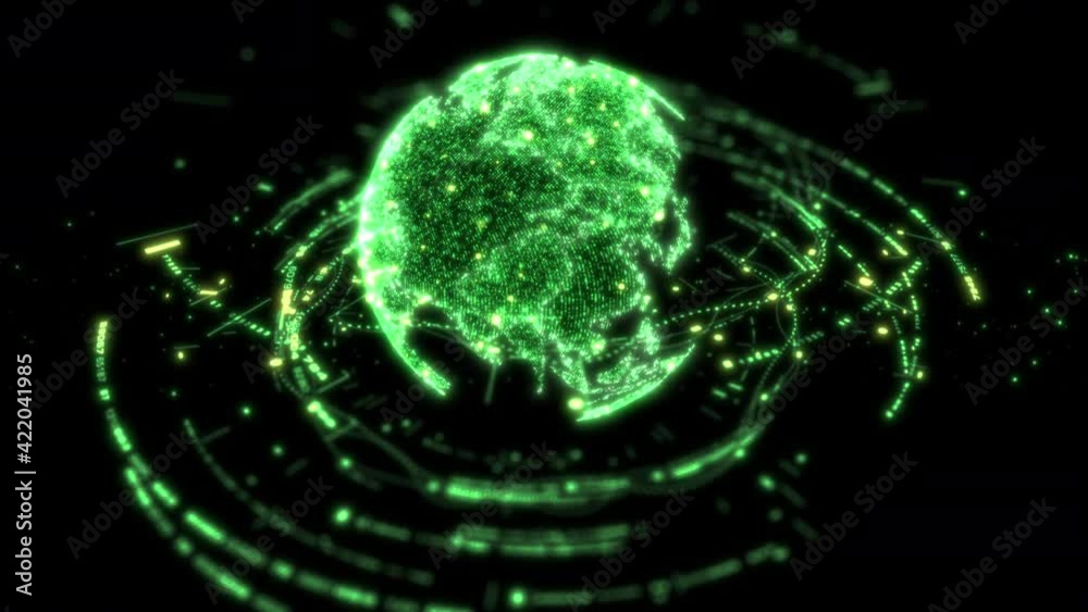 Poster Futuristic motion graphic user interface head up display screen with Holographic Earth and digital data telemetry information display for digital background computer desktop display screen