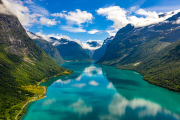 lovatnet lake Beautiful Nature Norway. - obrazy, fototapety, plakaty