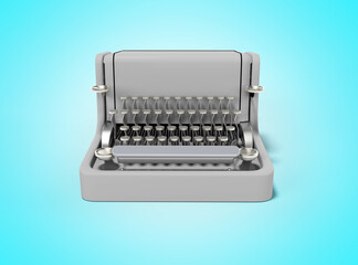 3d rendering of typewriter on blue background with shadow