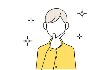 顔なしのポーズイラスト、男子学生の上半身、ナルシスト