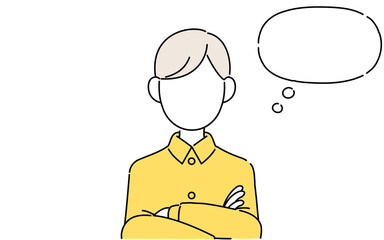 顔なしのポーズイラスト、男子学生の上半身、腕組み