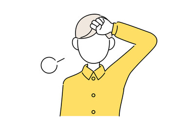 顔なしのポーズイラスト、男子学生の上半身、日常疲れ