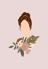 Modern simple woman portrait with bouquet