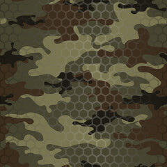 Fototapeta premium Classic camouflage seamless pattern. Modern abstract camo. Military texture. For hunting and fishing. Vector illustration