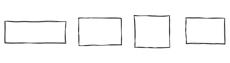 Grunge rectangular frame, blank frame. Set of hand drawn rectangle. Vector illustration on white background