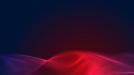 Dot red purple wave line light gradient dark background. Abstract  technology big data digital background. 3d rendering.