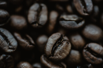 top view of fresh roasted coffee beans background