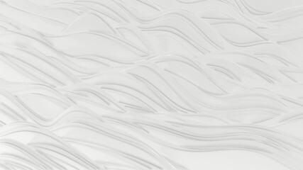 Light white gray background with wavy relief lines forms, 3d rendering