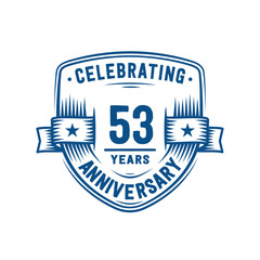 53 years anniversary celebration shield design template. 53rd anniversary logo. Vector and illustration.