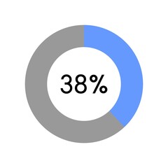 38 percent, circle percentage diagram on white background vector illustration.