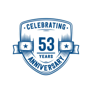 53 years anniversary celebration shield design template. 53rd anniversary logo. Vector and illustration.