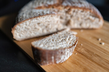 Delicious mouth-watering organic rye bread baked at home.