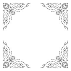 Calligraphic design elements: page decoration, Premium Quality and Satisfaction Guarantee Label, antique and baroque frames and floral ornaments, grunge frames.