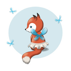 Сute ballerina Fox illustration vector for print design and other uses. Fairie fox and butterfly illustration. Can be used for t-shirt print, kids wear design, baby shower invitation card