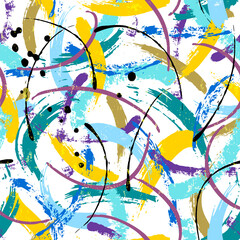 seamless abstract background pattern, composition with lines, paint strokes and splashes - 422054745